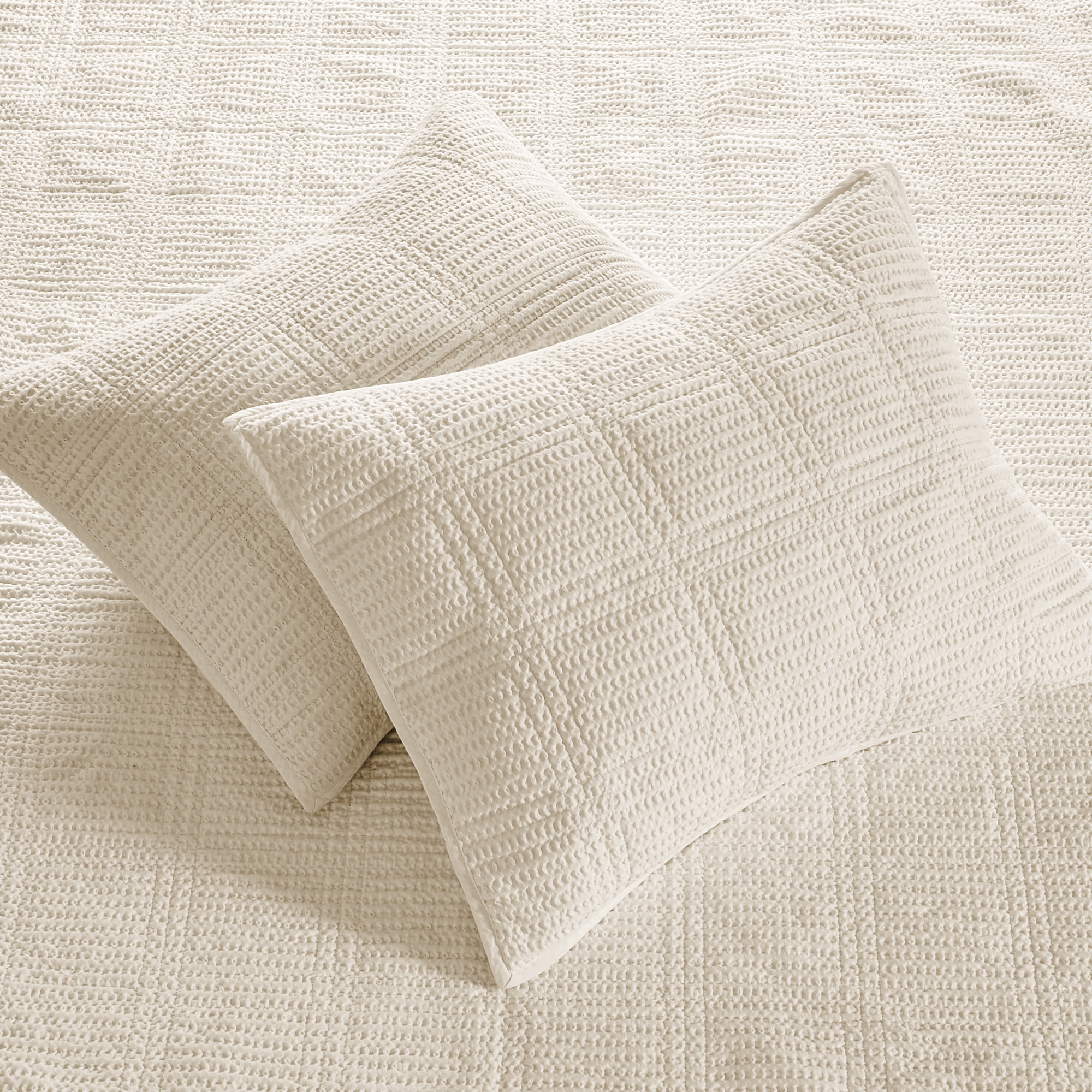 Levtex Home - Cloud Waffle Quilt Set - Full/Queen Quilt and Two Standard Shams - Waffle Textured - Undyed Cream - Quilt (88x92in.) and Shams (20x26in.) - Reversible - Cotton