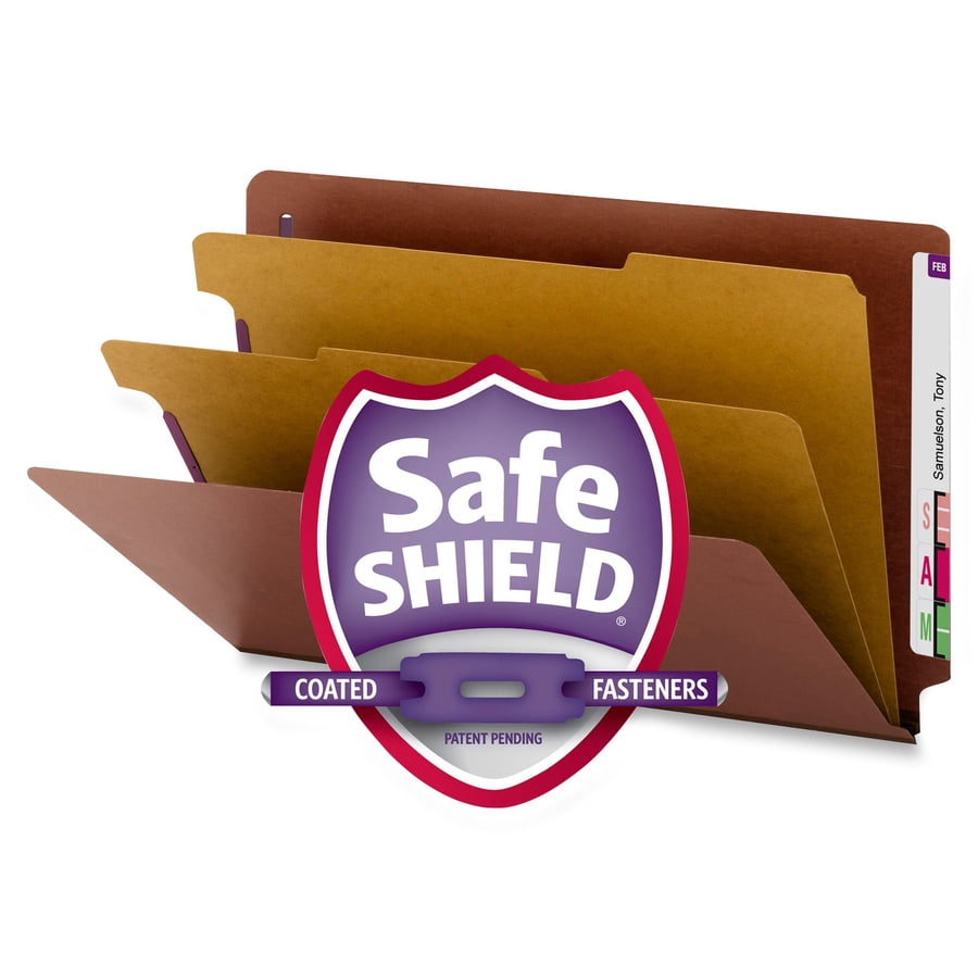 Smead, SMD29860, Classification Folders with SafeShield Fastener, 10 / Box, Red