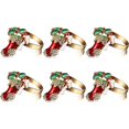 thumbnail image 1 of Juego de 6 servilleteros navideños, hebillas para servilletas, soportes para servilleteros para Navidad, Acción de Gracias, decoración de mesa de cena (medias navideñas, dorado), 1 of 5