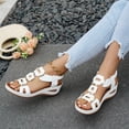 thumbnail image 4 of Rokment Women's Orthopedic Wedge Dressy Sandals with Arch Support Comfortable Platform Walking Summer Shoes Fashion Casual Metal Buckles Mules Slingback Mid Heels Dress Footwear White Size 8, 4 of 7