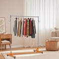 thumbnail image 4 of EDTara Heavy Duty Steel Garment Rack, z-Shape Single Rail With 300lb Capacity, Lockable Wheels, 2 Pvc Powder Covers, Hooks for Retail & Entryway, 4 of 8