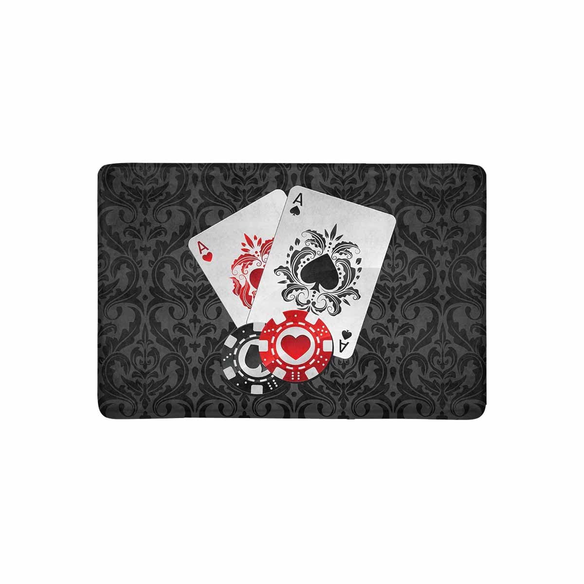 MKHERT Aces Playing Poker Cards and Casino Poker Chips on Black Damask