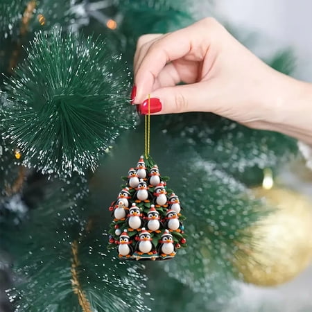 Christmas Tree Penguin 2D Acrylic Hanging Ornament Festive Holiday Decoration for Home and Seasonal Celebration