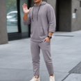 thumbnail image 2 of DHFJKG Mens 2 Piece Sweatsuit Hoodie Lightweight Long Sleeve Solid Color Pullover Loose Fit Pants Casual Wear Versatile Outfit, 2 of 9