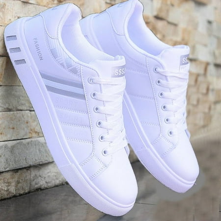 

NAYUKA White Sneakers for Men Korean Style Spring Fashion Casual Lace Up Round Toe Flat Running Shoes Zapatillas Deportivas Hombre Father‘s Day Gift