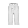 thumbnail image 7 of VBVC Women's Plus Size Cotton Linen Capri Pants , Side Button Summer Shorts For Women , Ladies' Drawstring Lounge Pants with Pockets, White , L-5XL, 7 of 7
