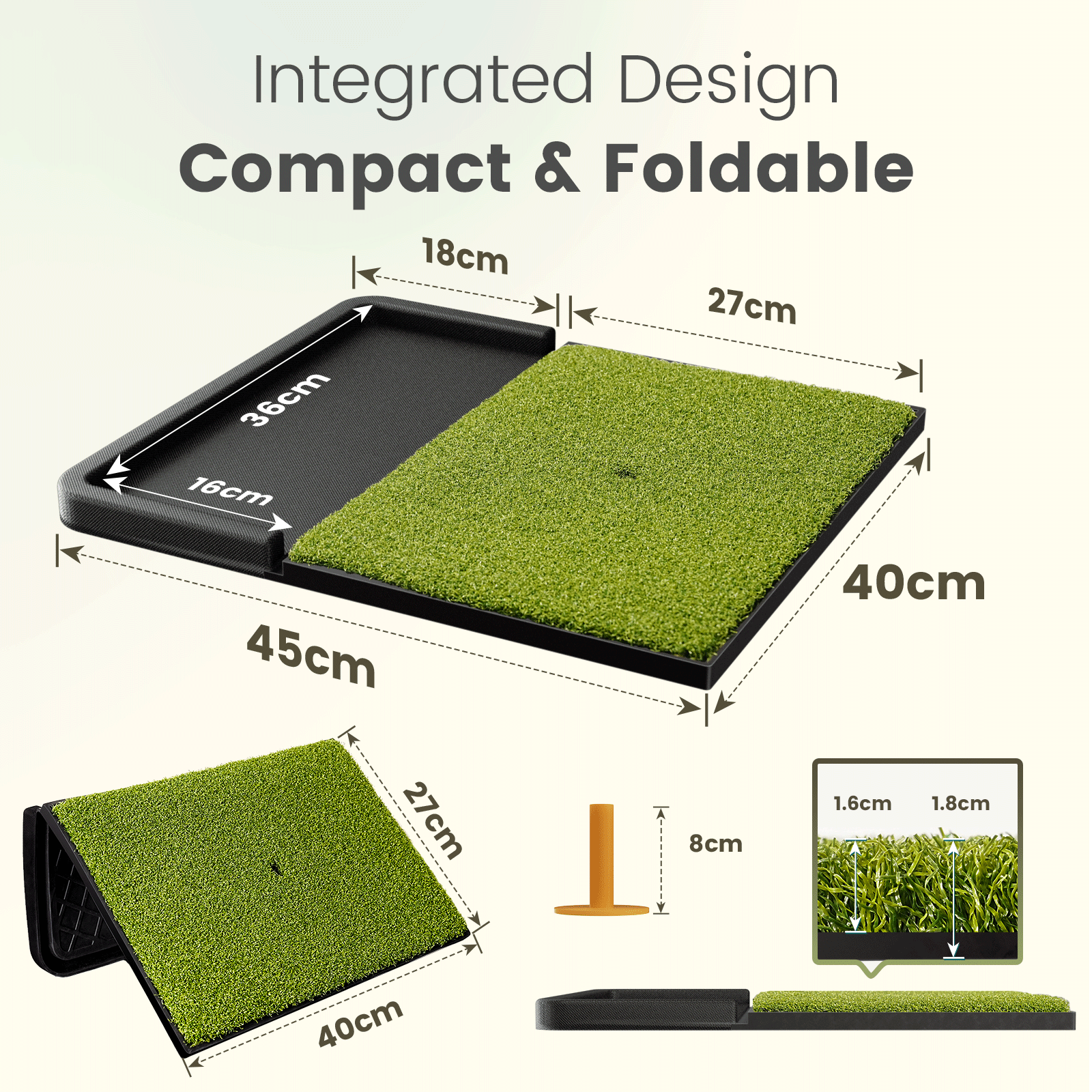 OKESAM Golf Hitting Mat Integrated with Ball Tray Artificial Grass Non-Slip Base for Practice 1 Pack 45*40CM