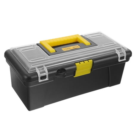 MEIBUTYUP Black Plastic Tool Box Organizer with Large Capacity and Secure Buckle for Home and Workshop Use 16.5x10.5x7.5 Inches