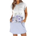 thumbnail image 2 of UoCefik Short Sundresses For Women Plus Size Ethnic Floral Short Sleeve A-Line Dress Fashion Crewneck Beach Casual Sundress Party Summer Mini Dresses with Pockets Light Purple M, 2 of 4