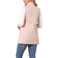 thumbnail image 3 of Women's Long Puffer Vest Stand Collar Sleeveless Puffy Jackets Lightweight Gilet Quilted Warm Coat M Pink, 3 of 6