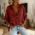 thumbnail image 7 of Craaazy Ladies Fashion 3/4 Sleeve Topss, V Neck Button Down Casual Shirt, Loose Fit Comfy Blouse for Everyday Outfits Gifts, 7 of 7