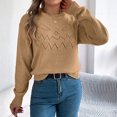 thumbnail image 4 of JUUNthy Sweater for Womens, Hollow Out Pattern Crewneck Long Sleeve 2026 Soft Comfort Knit Tops Burgundy S, 4 of 11
