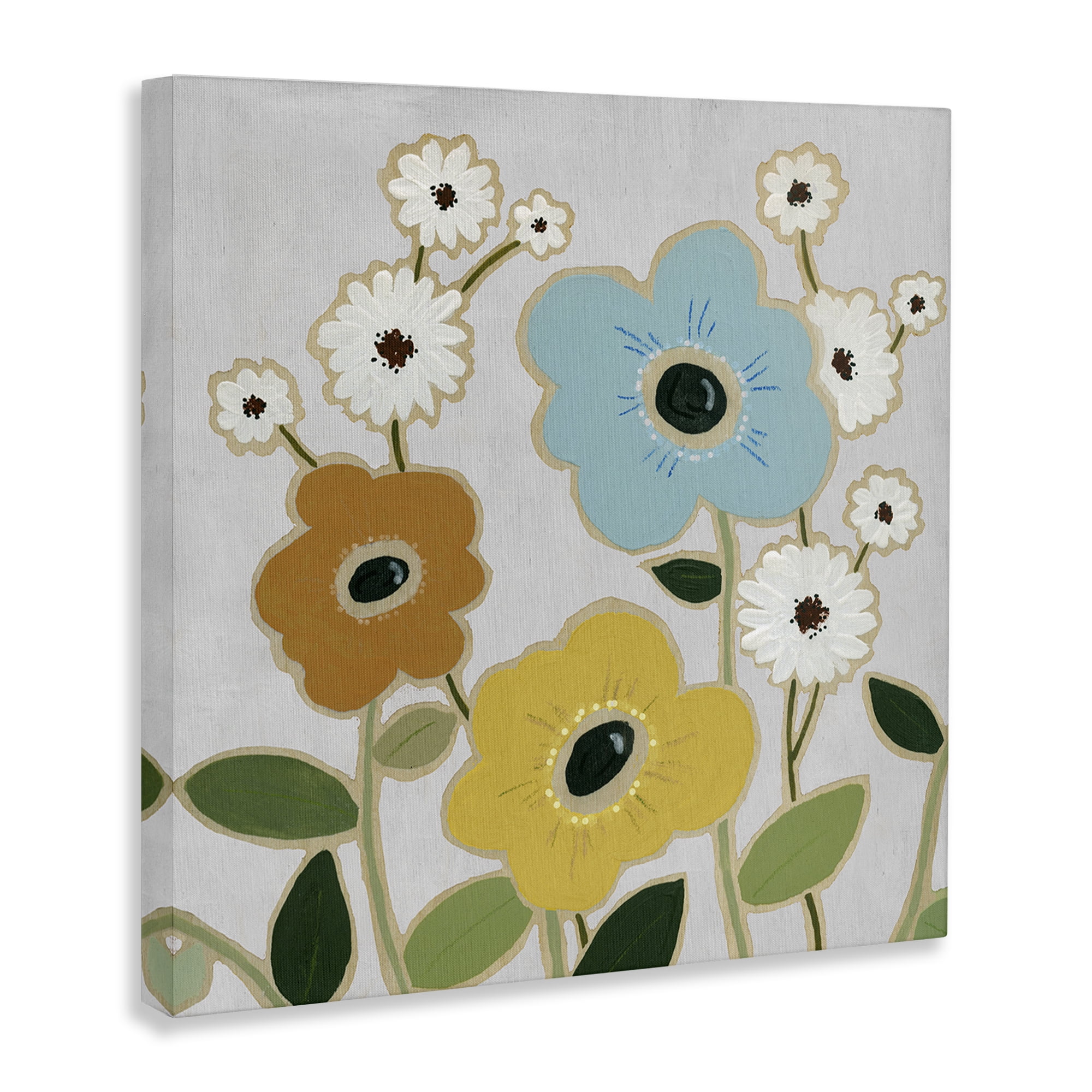 Stupell Industries Primary Hued Blossoms Plants & Flowers Painting Wrapped Canvas Art Print Wall Art, 24 x 24