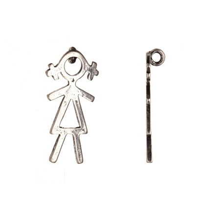 Plated Brass Figure - Drops/Charms, Girl Stick Figure Antique-Silver Plated 13x1mm Sold per pkg of 6pcs
