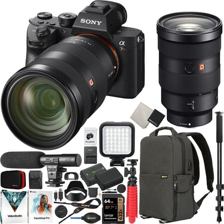 Image of Sony a7R III Mirrorless Full Frame Camera Body + 24-70mm F2.8 GM G Master FE Standard Zoom Lens SEL2470GM ILCE-7RM3A/B Bundle with Deco Gear Backpack + Microphone + LED + Monopod and Accessories Kit