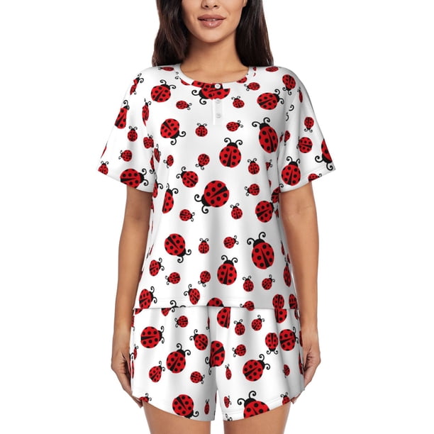 Fotbe Fly Flying Ladybug Conjunto de Pijama Estampado para Mujer, 2 Piezas, Ropa de Dormir con Camiseta de Manga Corta y Shorts Suaves-4X-Large