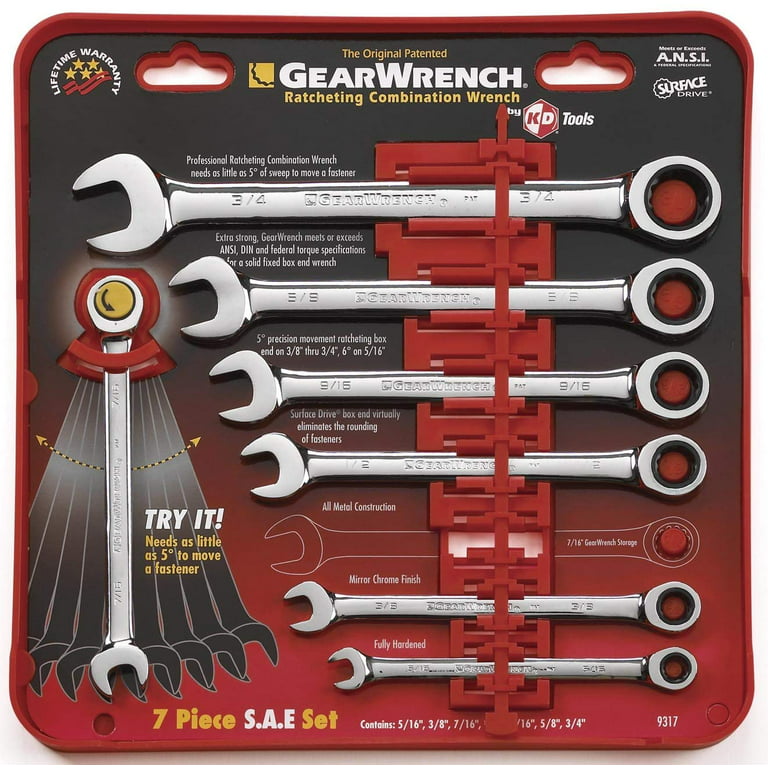 GearWrench 9317 7-Piece Ratcheting Combination SAE Wrench Set, 12-Point