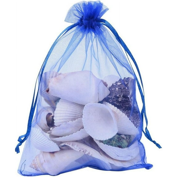 DIY 100pcs 5x7 Inch Blue Organza Drawstring Bags Mesh Sheer Bags Jewelry Pouch Bags Wedding Favors Bag Gift Bags for Candy Baby Shower Birthday Party Valentine's Day Christmas DIY
