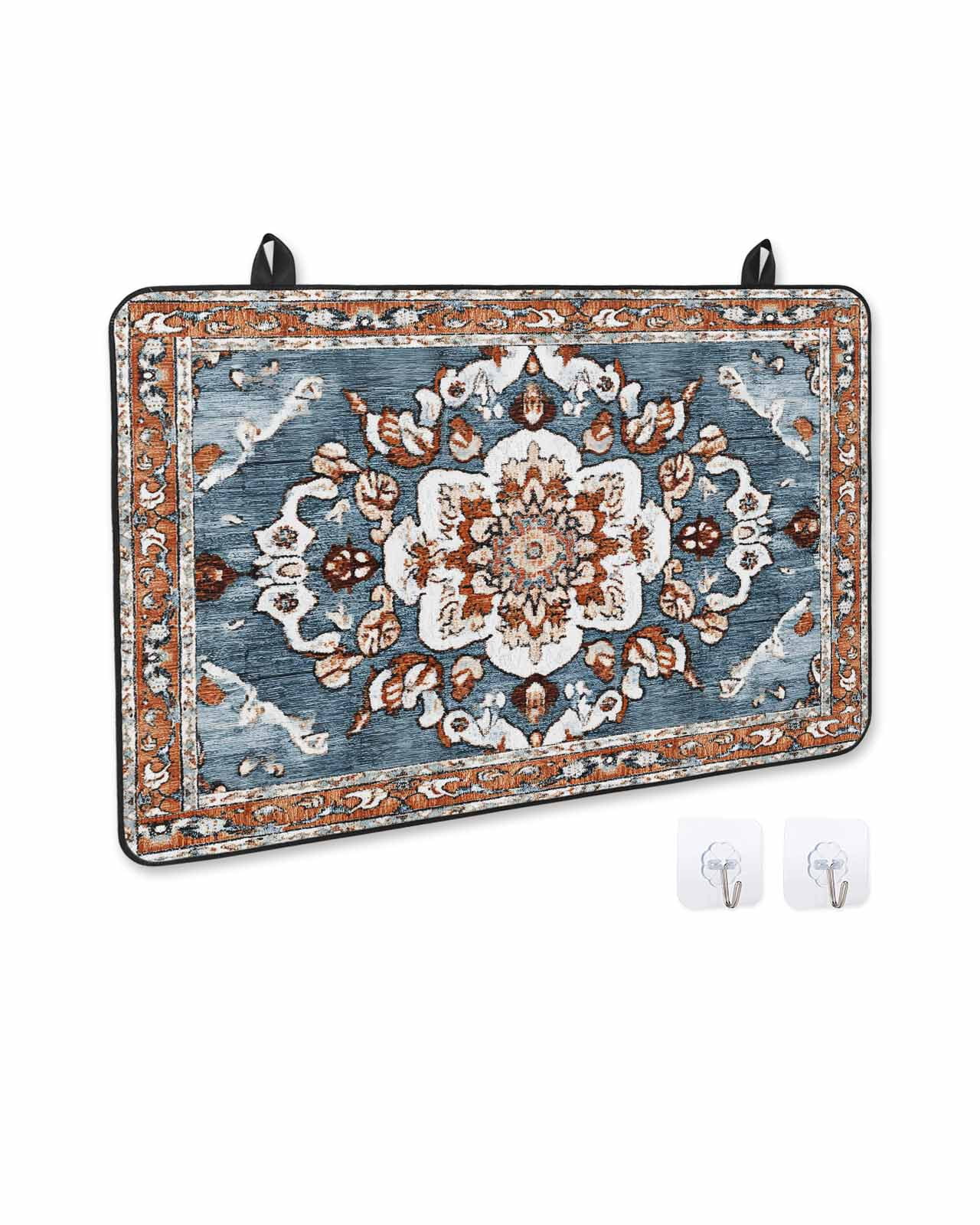 nqOlkjepod Large Induction Cooktop Protector Mat 36"x21", Blue Bohemian Stove Top Covers for Electric Stove, Retro Pattern Oriental Farmhouse Ethnic Stove Burner Cover Mats, Glass Top Stove Cover