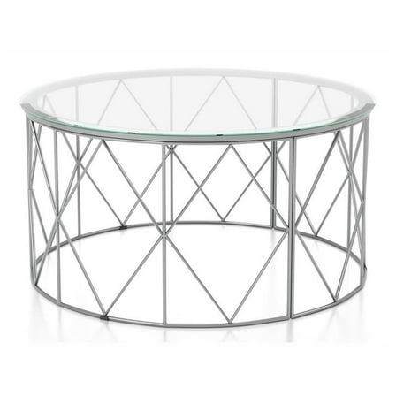 Furniture of America Fland Contemporary Glass Top Round Coffee Table in Chrome