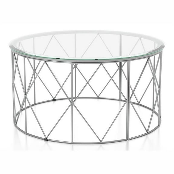 Furniture of America Fland Contemporary Glass Top Round Coffee Table in Chrome