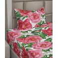 thumbnail image 2 of Ambesonne Floral Inspiration Fitted & Flat Sheet with Sham 3 Pcs Set, Camellias Bloom, Twin, Dark Coral Green White, 2 of 4