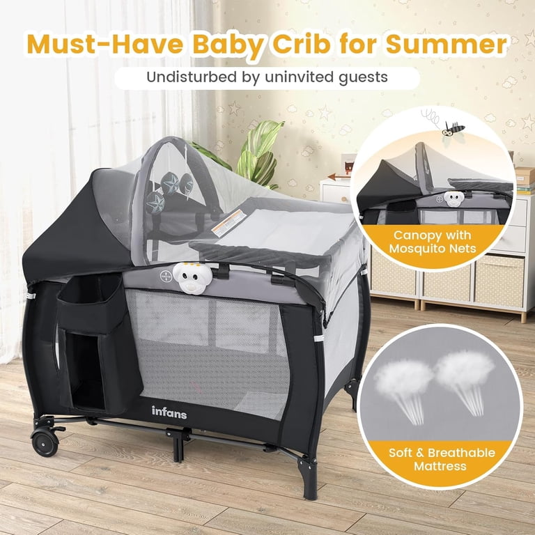 INFANS 4-in-1 Pack and Play with Bassinet & Mosquito Net photo 7