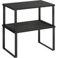 thumbnail image 1 of Estante organizador de gabinete, juego de 2 estantes para encimera de cocina, almacenamiento de cocina, estante para especias, apilable, expandible, metal y madera industrial, negro tinta y negro, 1 of 8