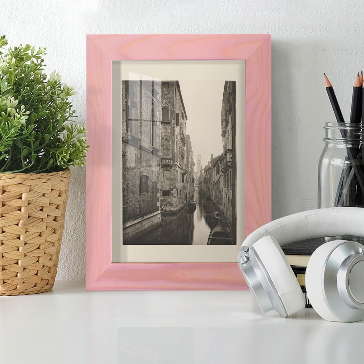 Vintage Views of Venice V - Framed Print w/glass - Sunset Pink