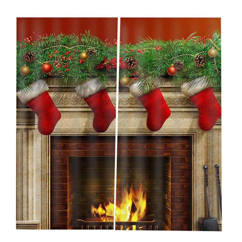 With Hooks Mute Rings 166x150cm Print 3D Window Curtains Panels Christmas 