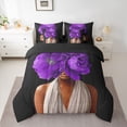 thumbnail image 2 of Homewish Purple Flower 7pcs Bedding Comforter Set For Teens Female,Black Girl Queen Bedding Sets Super Cozy,Dreamy Princess Queen Sheet Sets,Ultra Soft Home Decor,Reversible, 2 of 8