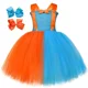 thumbnail image 4 of Disfraz de profesora Blippiing para niños pequeños, color naranja, azul cielo, inglés, educación, tutú, sombrero, gafas, ropa de Halloween para niñas, 4 of 5