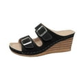 thumbnail image 2 of Guzom 2025 Summer Womens Wide Width Sandals Ladies Wedge Black Slides Beach Open Toe Slippers for Adult Woman Size 6.5 Platform Sandals Shoes, 2 of 7