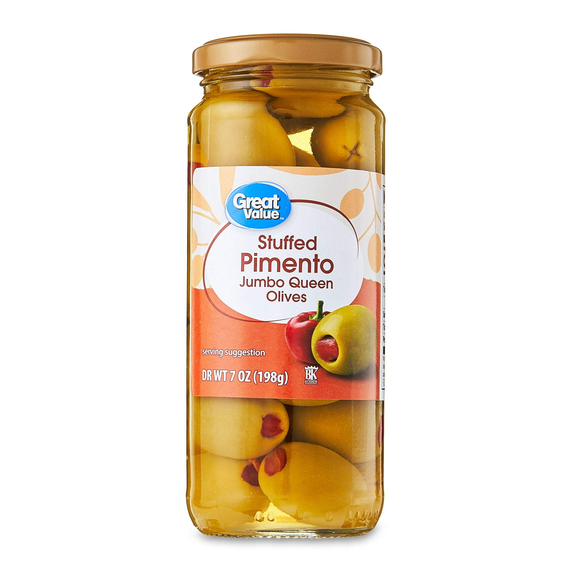 Great Value Stuffed Pimento Jumbo Queen Olives, 7 oz Jar