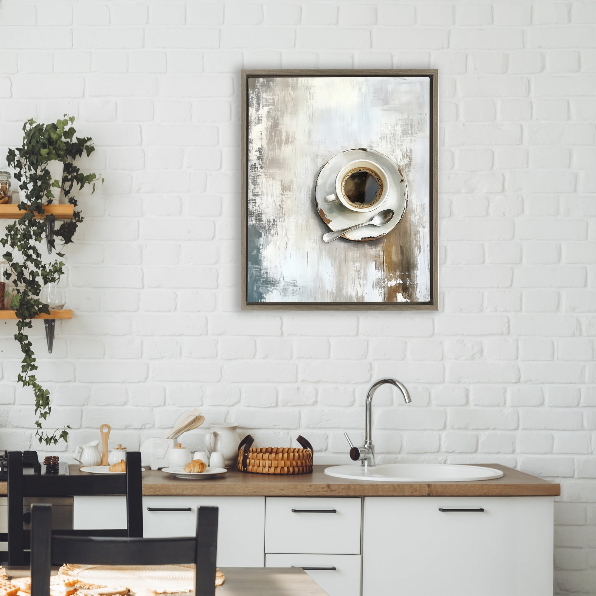 Stupell Industries Neutral & Rustic Cup of Coffee Brown Framed Floater Canvas Wall Art, design by LSR Design Studio