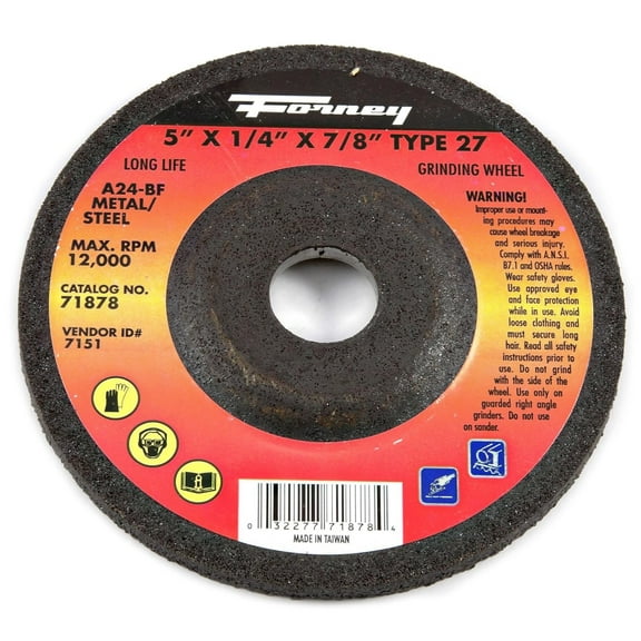 Forney Grinding Wheel Type 27 A24R-BF - 7/8-Inch Arbor - 5-Inch