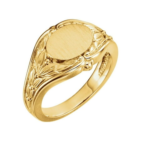 signet leaf ring 18k oval yellow open gold