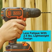 BLACK+DECKER 20V Cordless 3/8 in Drill Driver, 1.5Ah, Battery and Charger Included