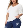 thumbnail image 4 of Agnes Orinda Plus Size Tops for Women V Neck Short Sleeve Pullover Knitted Casual Blouses 4X White, 4 of 6