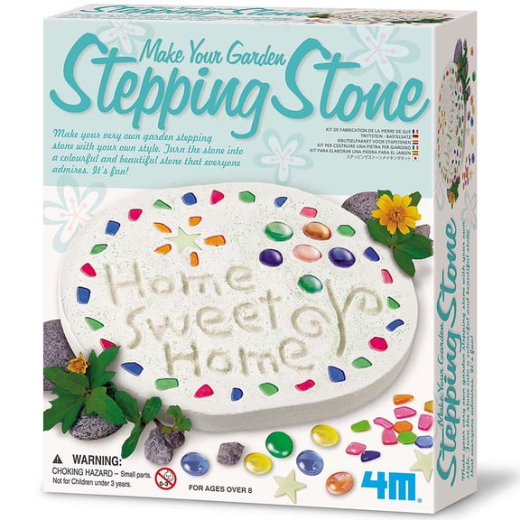 4M: Make Your Garden: Stepping Stone - DIY Ceramic Yard Decor Kit, All-In-1 Art & Craft Set, 7.5" Mold, Decorate W/ Beads-Glitter-Stones, Kids Ages 8