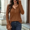 thumbnail image 4 of Women Blouses Slim Fit Button Down V Neck Henley Shirt Caramel Color XL, 4 of 8