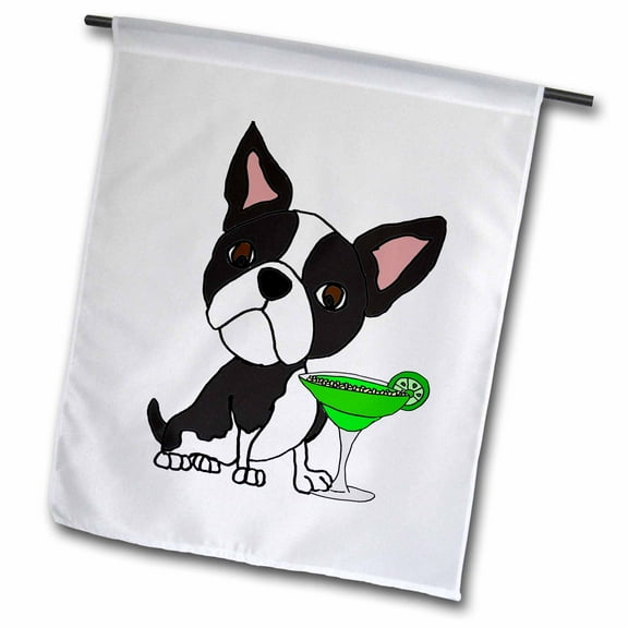 3dRose, Funny Cute Boston Terrier Puppy Dog Drinking a Margarita, 12 x 18 inch Garden Flag
