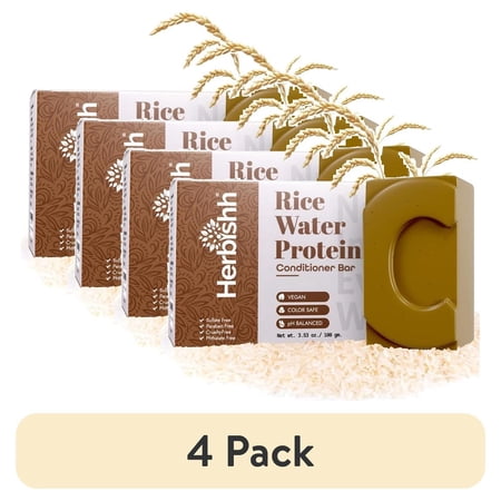 (4 pack) Herbishh Rice Water Conditioner Bar Moisturizing & Smoothing Solid Soap for Dry Fine or Brittle Hair With Fermented Rice & Botanical Oils All Hair Types Paraben-Free Sulfate-Free 3.53 oz