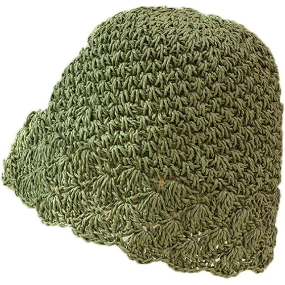 CoCopeaunts Straw Bucket Hat for Women Wave Wide Brim Sun Cap Hollow Plain Color Fisherman Hat for Walking Running Camping