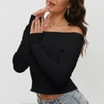 thumbnail image 2 of Women's Fall Off Shoulder Sweater Long Sleeve Ribbed Knit Fitted Pullover Top Blouse Casual Comfortable Stylish Winter Fashion, 2 of 7
