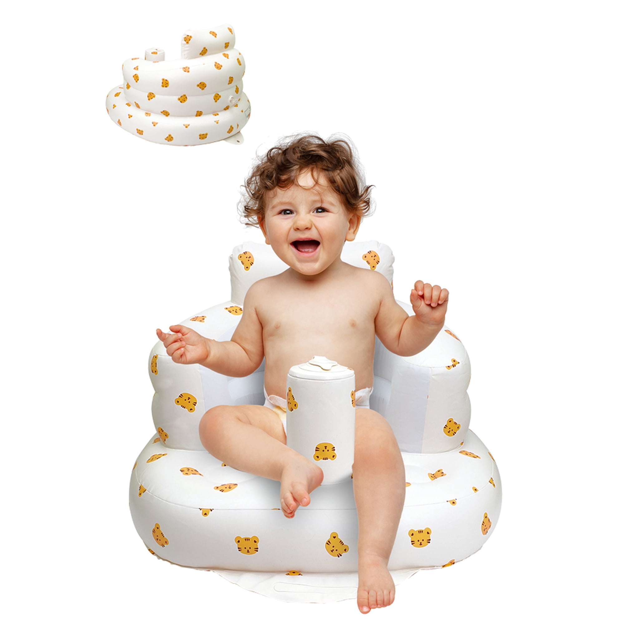 RoamReady Inflatable Baby Seat with Built-In Pump, Sit Me Up Floor Chair for Babies 3 Months and Up, Portable Baby Support Seat, Tiger