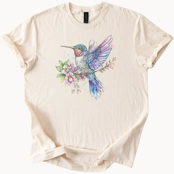 Hummingbird floral art graphic t shirt pastel bird nature tee shirt