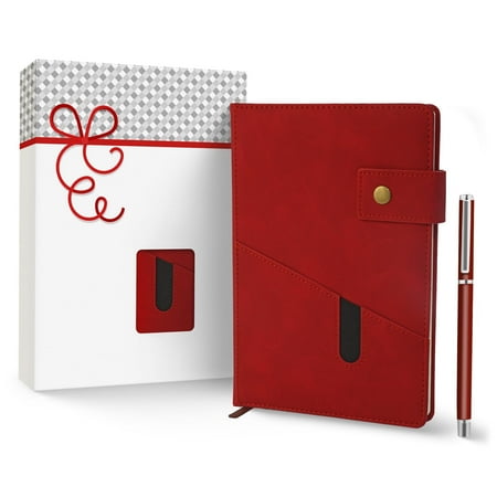 Promot PU Leather Notebook with Pen - A5 Lined Daily Journals for Writing - Red