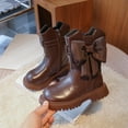 thumbnail image 5 of Miluxas Girls Kids Bow Knot Mid Calf Boots Versatile Faux Leather Side Zipper Solid Color Casual Shoes Brown 2.5(37), 5 of 8