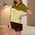 thumbnail image 2 of Women Loose Fit Silky Satin Home Pajamas Short Sleeve Top Set Casual Sleep Shorts s Brown Short Sleeve Pajama Sets, 2 of 4